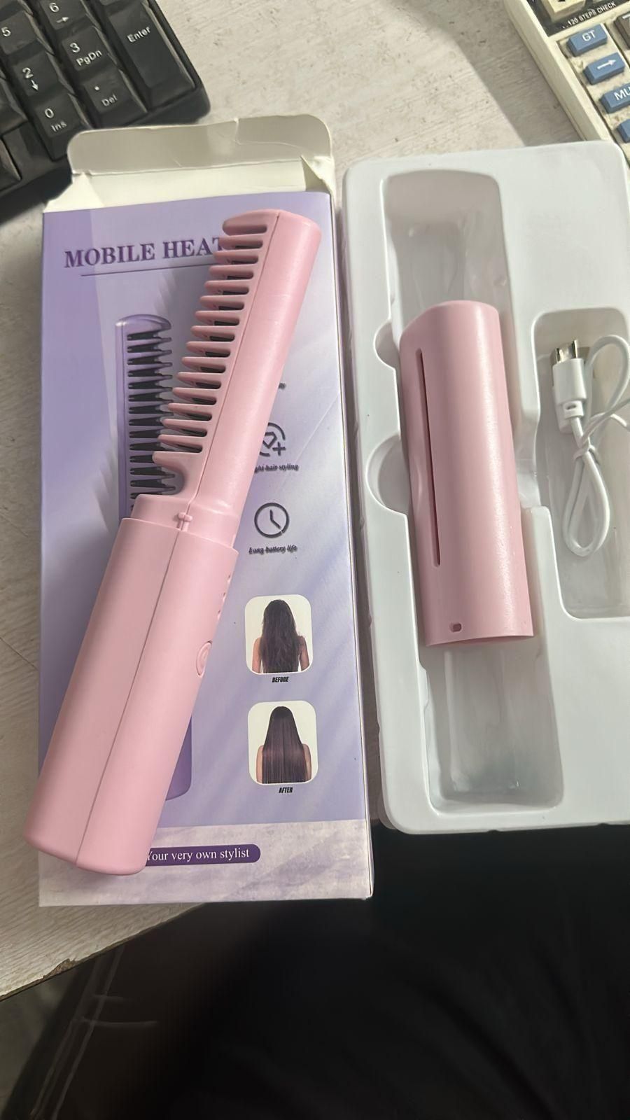 Meneflix Portable Mini Hair Straightener - Cordless Rechargeable Hot Comb
